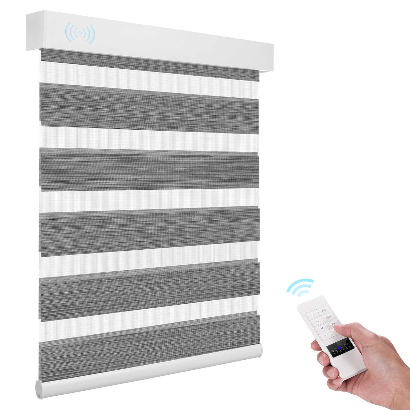 ACMEART Motorized Zebra Shades with Remote,Dual Layer Automatic Window Blinds,Blackout Electric Blinds for Home Office Custom Size (Classical Grey)
