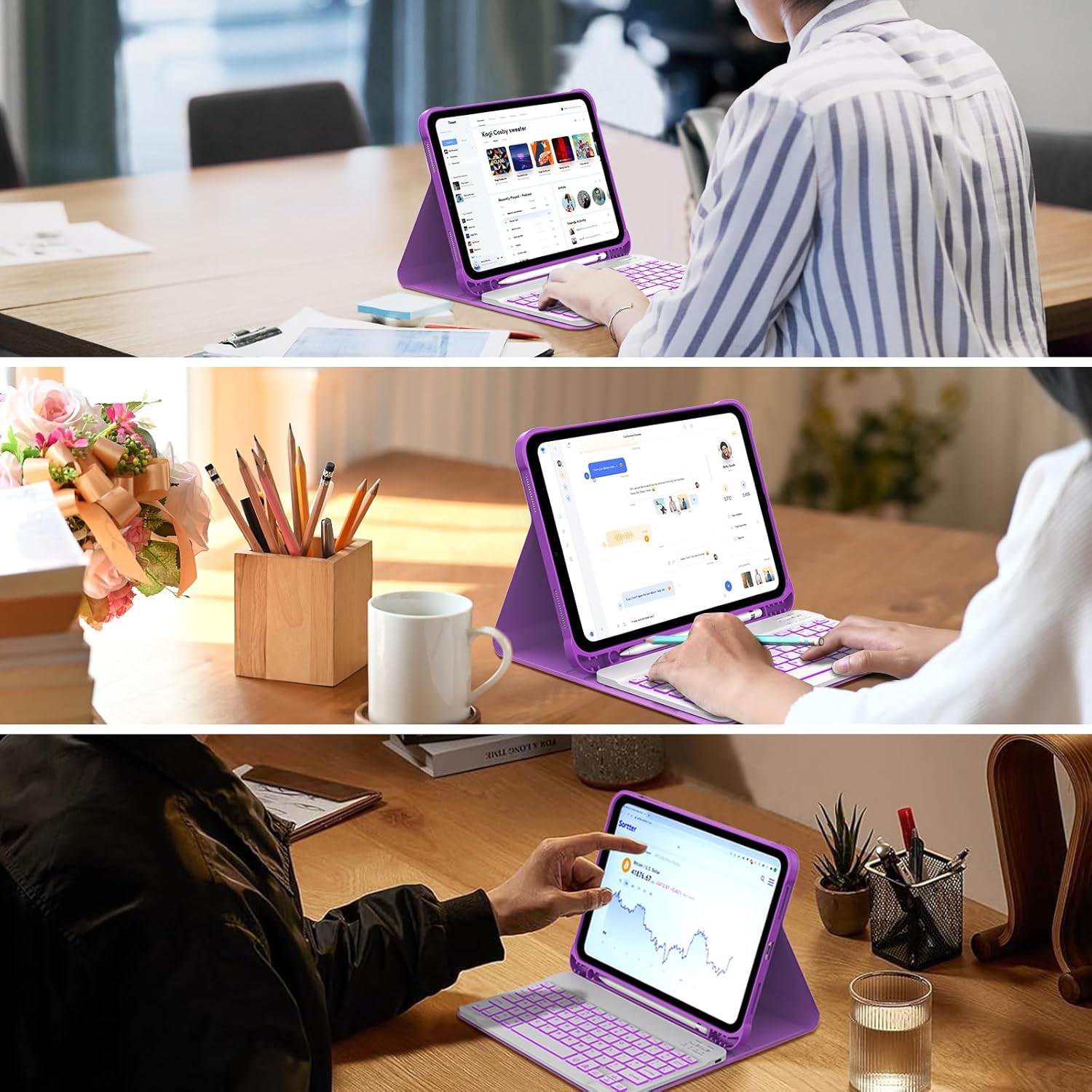 KVAGO for iPad (A16) 11th Generation Case with Keyboard, 7 Color Backlit Keyboard Cover with Pencil Holder for iPad 11-inch A16 2025 10th Gen 10.9 Inch 2022, Detachable Bluetooth Keyboard (Purple)