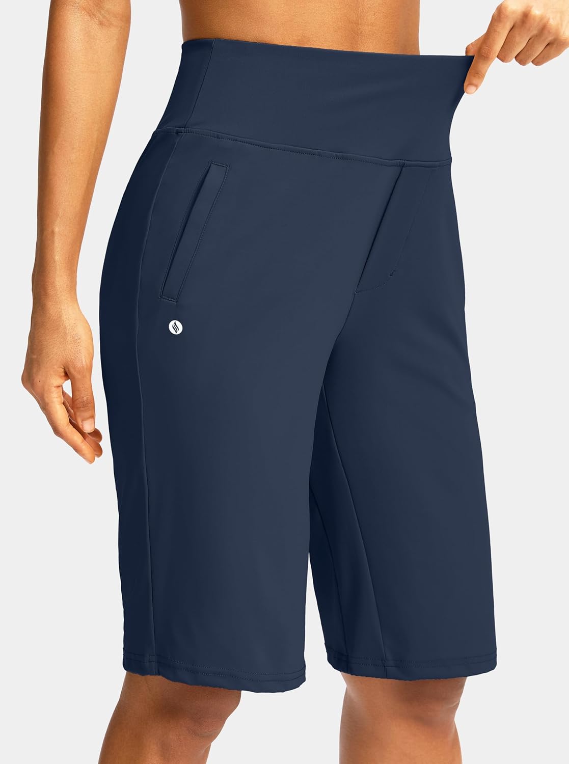 SANTINY Womens 12" Bermuda Shorts Knee Length with Pockets High Waisted Stretchy Casual Walking Long Shorts for Women - Image 3