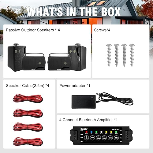 Miniatura 8 de Herdio Altavoces para exteriores de 3.5 pulgadas con cable, impermeable, sistema de altavoces de montaje en pared con 400 vatios de graves potentes