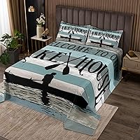 Vista 6 de Feelyou Juego de colcha de casa de lago, tamaño King, rústico, con diseño de lago y reglas del lago, colección de ropa de cama retro con tablones