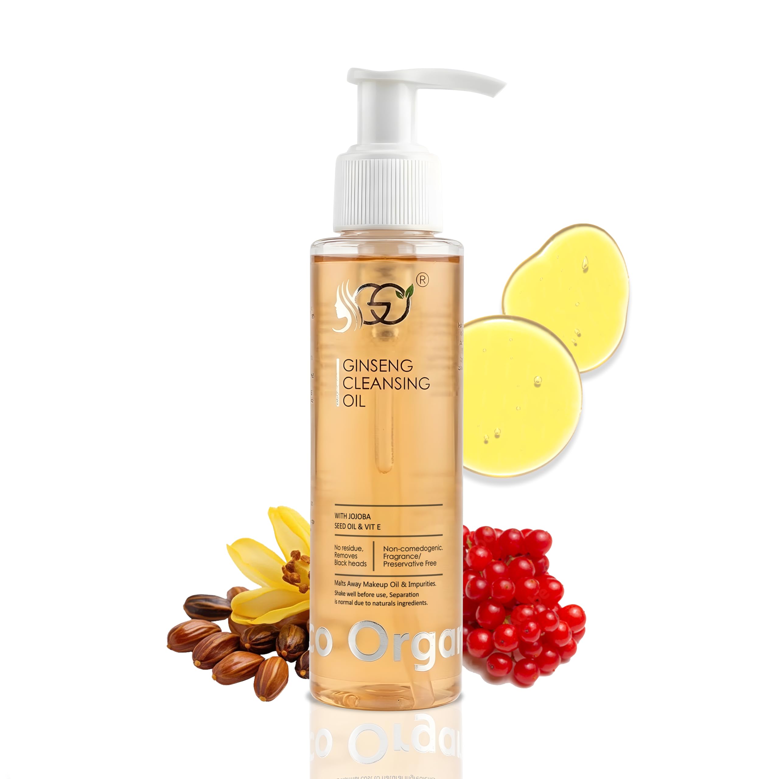 Geo OrganiX Ginseng Cleansing Oil | Lightweight Makeup Remover with Ginseng Root Extract, Jojoba Oil & Vitamin E | Effectively Removes Waterproof Makeup & SPF | Helps Brighten & Moisturize Skin | Non-Comedogenic, Preservative & Fragrance Free | 100 ml (Pack of 1)