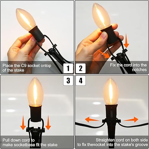 Miniatura 3 de Luz de camino de Navidad C9, luces de marcadores de camino de Navidad al aire libre con 27 bombillas LED transparentes C9, luces impermeables