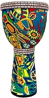 Vista 1 de RUOSWTE Djembe - Tambor de copa hecho de cabeza de tambor de piel de cabra, tela pintada a mano, tambor de mano estilo africano occidental, regalo