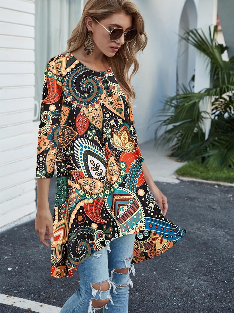 Naggoo Womens 3/4 Sleeve Button V Neck High Low Loose Fit Casual Long Tunic Tops Tee Shirts S-3XL - Image 5