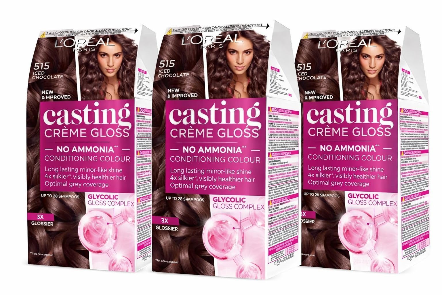 Lot de 3 Crème de Fonte Gloss L'Oréal Paris Couleur 515 Chocolat Truffe