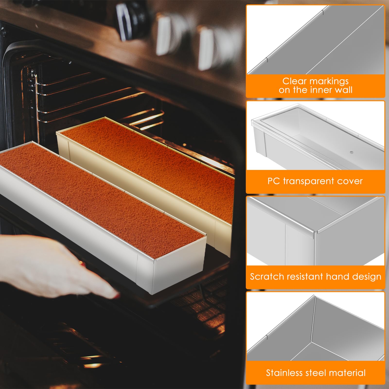 Moule à gâteau rectangulaire en acier inoxydable Tiramisu, non toxique, sans BPA, réutilisable, pour gâteaux, brownies, gâteaux au fromage, lasagnes, gâteaux, pain (40 x 10 x 6 cm)