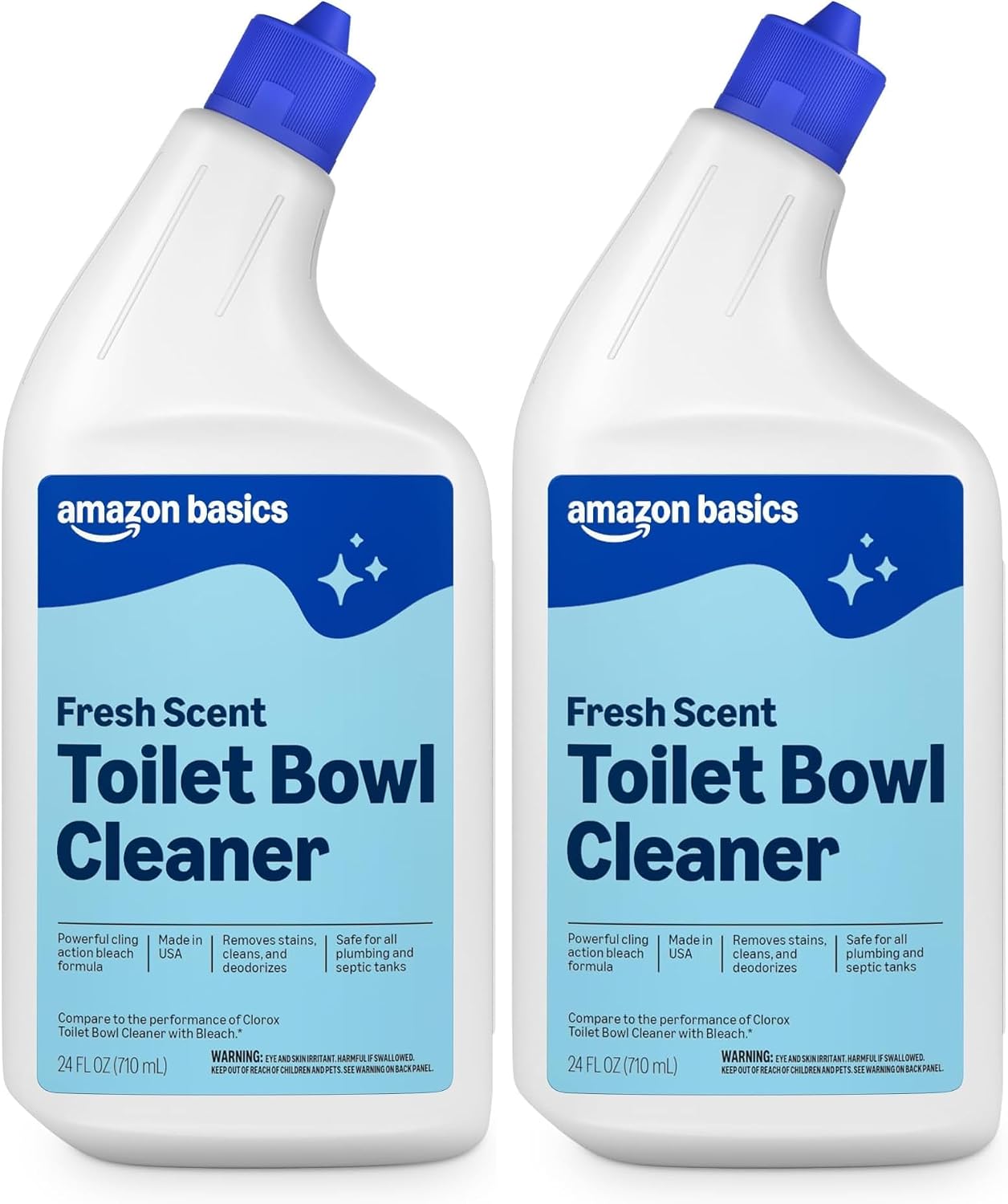 Amazon Basics Toilet Bowl Cleaner with Cling Action Formula, Bleach, Fresh Scent, 24 Fl Oz, Pack of 2, Packaging May Vary