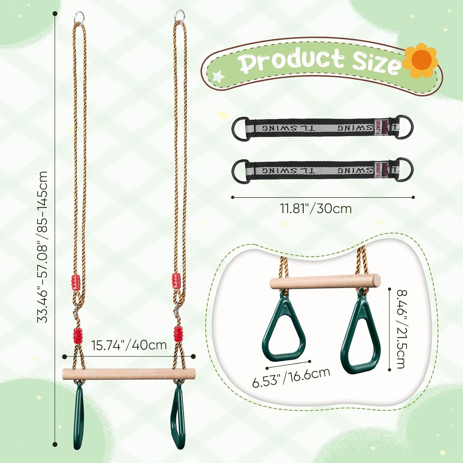 2 in 1 Trapeze Swing,Children's Swing Outdoor Indoor,Gymnastics Rings - Image 2