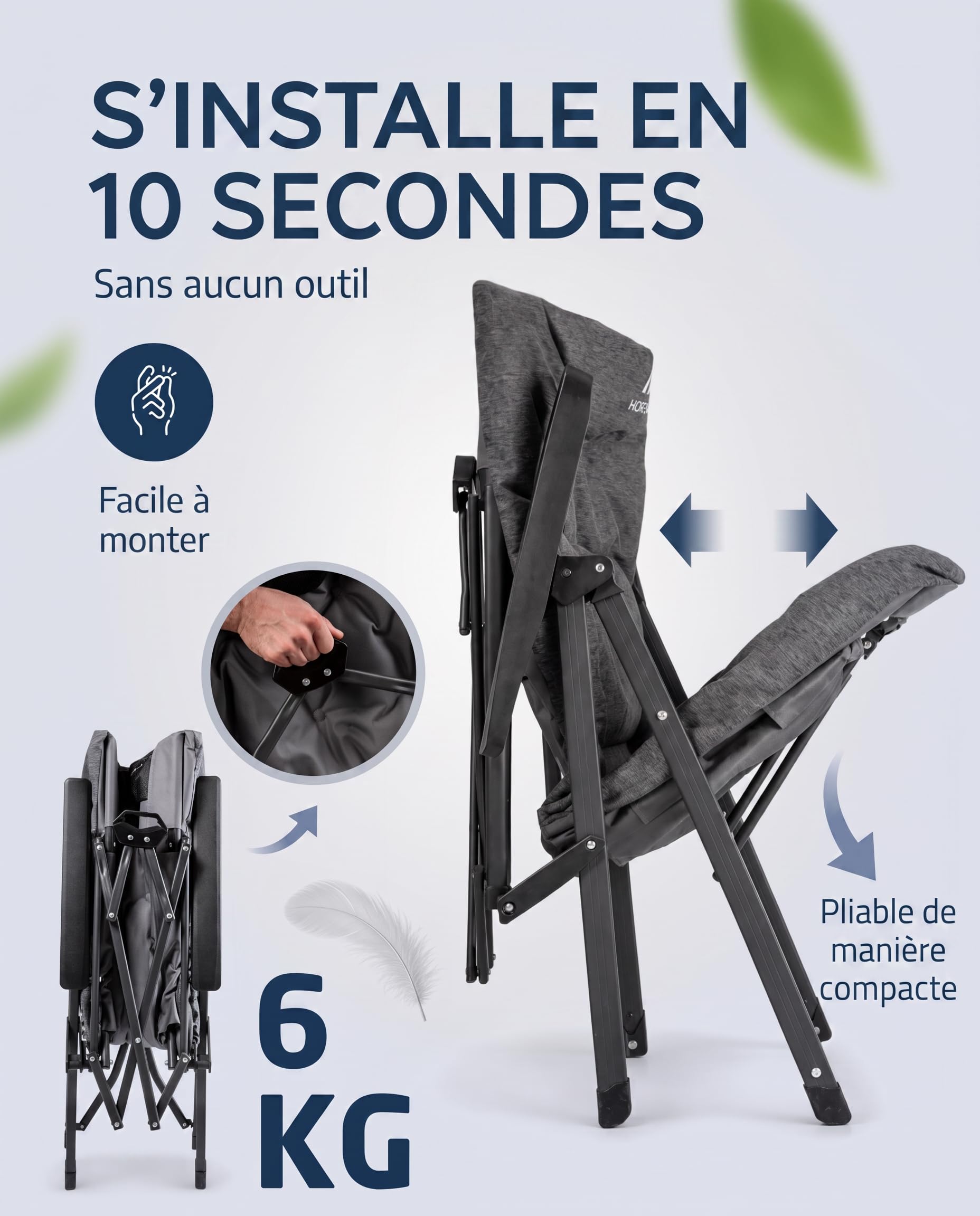 NORDMUT® Chaise de Camping Premium Pliante avec Dossier Haut – Stable réglable en 4 Positions – Chaise de Jardin Confortable supportant 140 kg pour Camping & Outdoor (Gris cendré 1x)