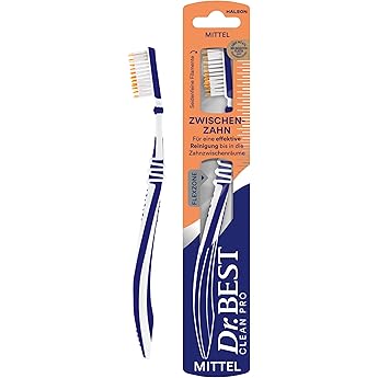 Dr.BEST Interdent Active Medium Manual Toothbrush Plaque Removal Deep Cleansing Gentle on Gums Ergonomic Handle Pack of 1