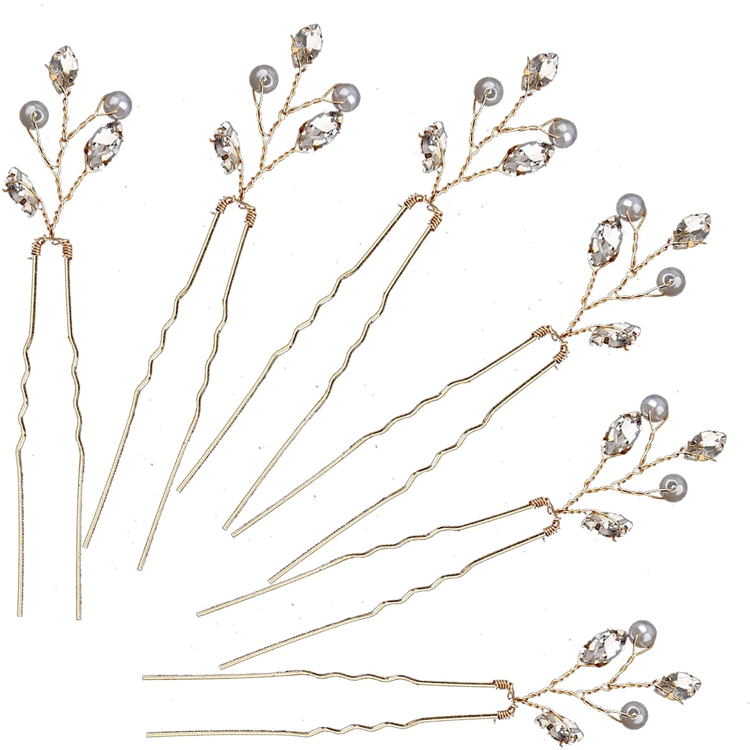 11 Pieces Gold Leaf Hair Comb and Gold Hairs Pins, Bridal Hair Accessories Wedding Hair Clip for Brides, Handmade Rhinestone Wedding Head Pieces for Women and Bridesmaids Flower Girls