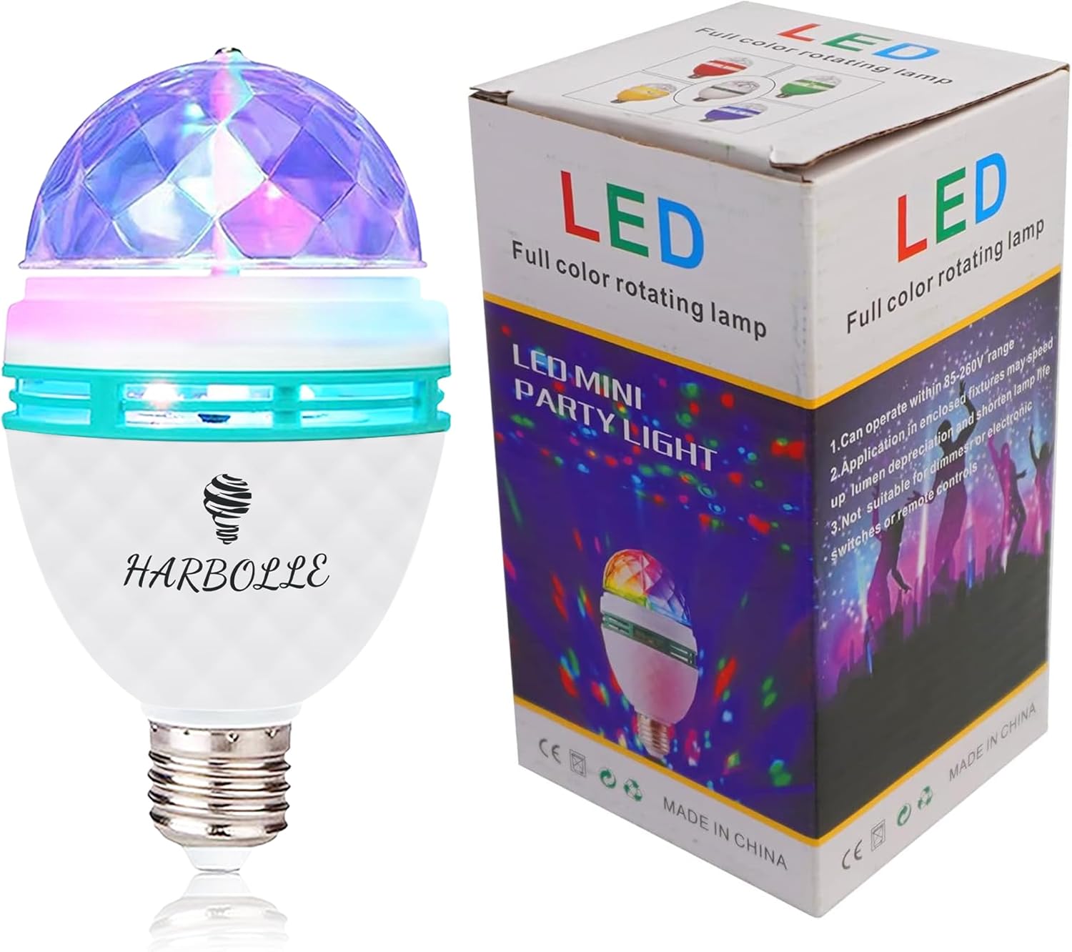HARBOLLE 2 Pack RGB Color Rotating Bulb,E26/E27,LED Party Bulbs Colored Strobe Light Bulb Multi Crystal Stage Lights for Disco, Birthday Party Club Bar for Indoor Parties, Photography