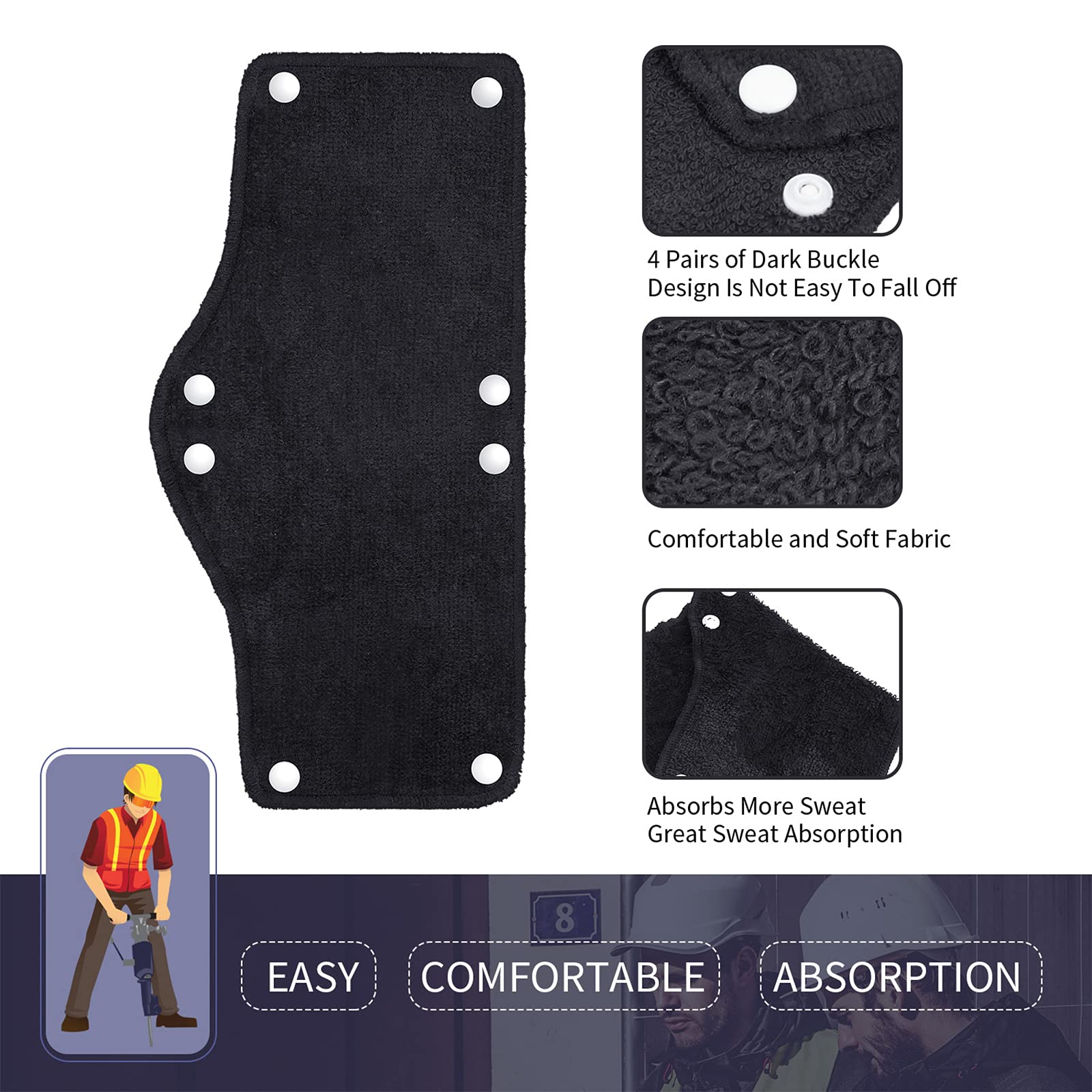 Fascia per il sudore del casco, fascia per il sudore, fodera per cappello rigido, lavabile, fascia per il sudore riutilizzabile, fascia per il sudore con chiusura a scatto (24, nero)