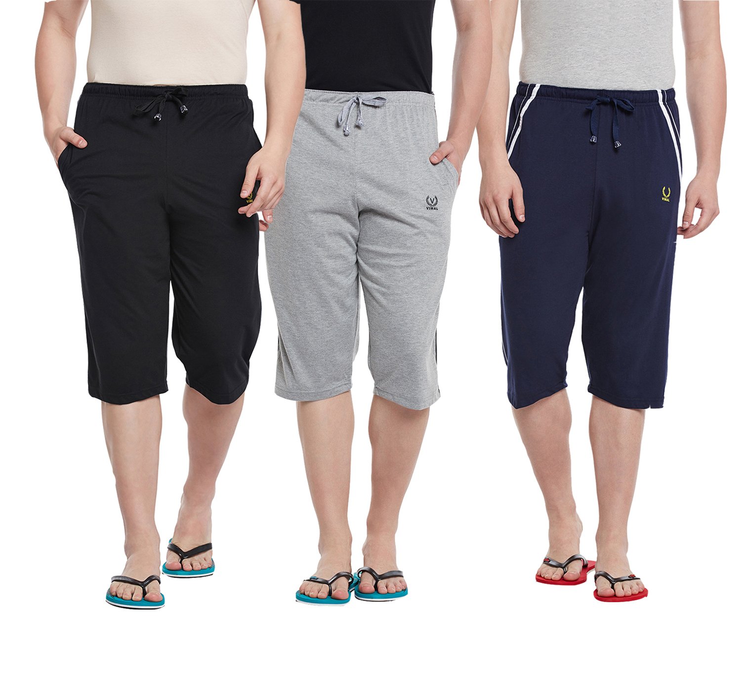 Cotton Capris-3/4ths for Men(Pack of 3) (C1BL_C2ML_C5NV_003-P)
