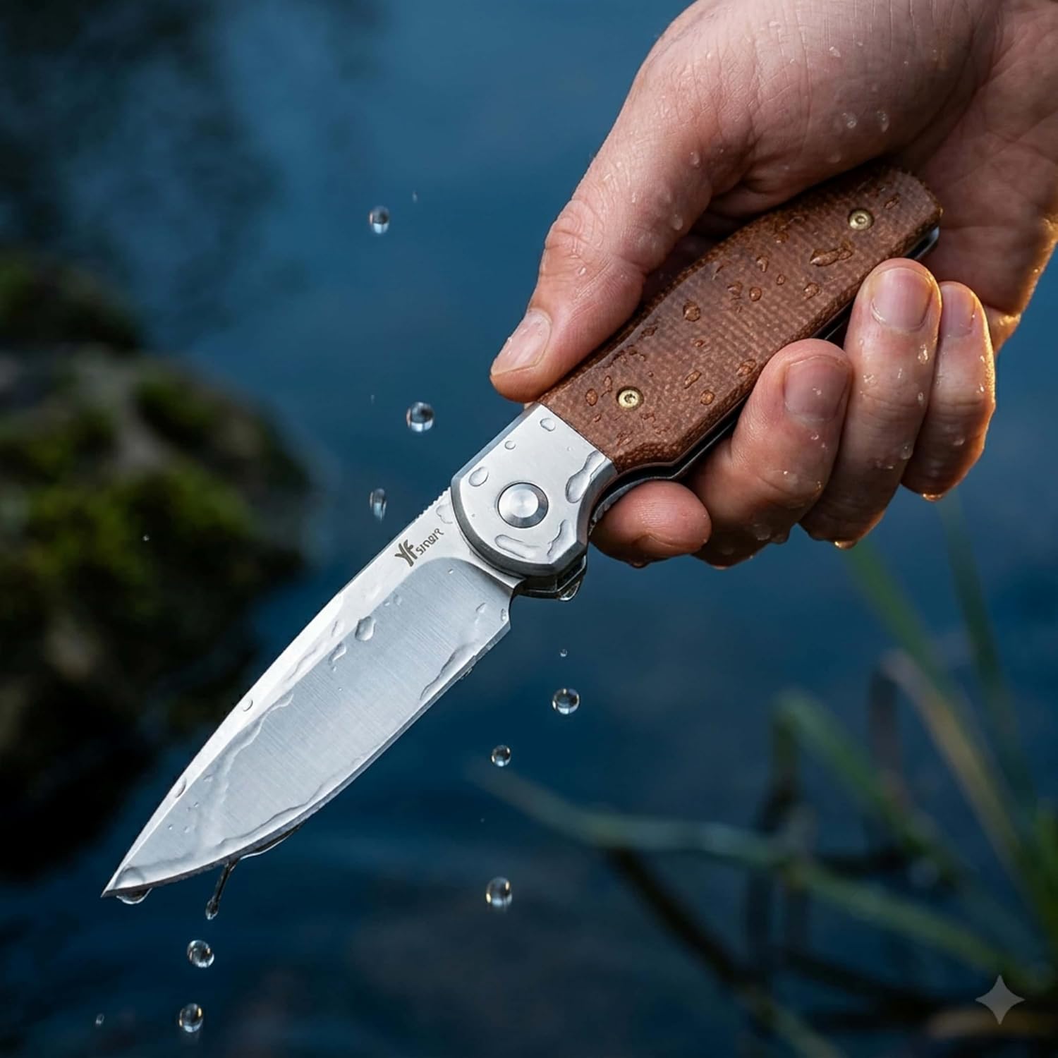 Premium EDC Folding Pocket Knife - D2 Steel Drop Point Blade, Brown Linen Micarta Handle, Smooth Ball Bearing Pivot, Ultra-Lightweight Outdoor Knife with Titanium Clip for Camping & Everyday Carry