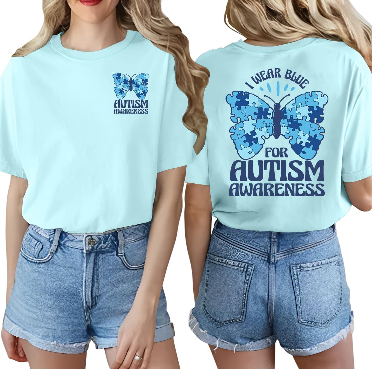 LAZYCHILD Autism Awareness Shirt for Women: Blue Autism Awareness Shirts We Wear Blue T-Shirt Puzzle Piece Tee Tops