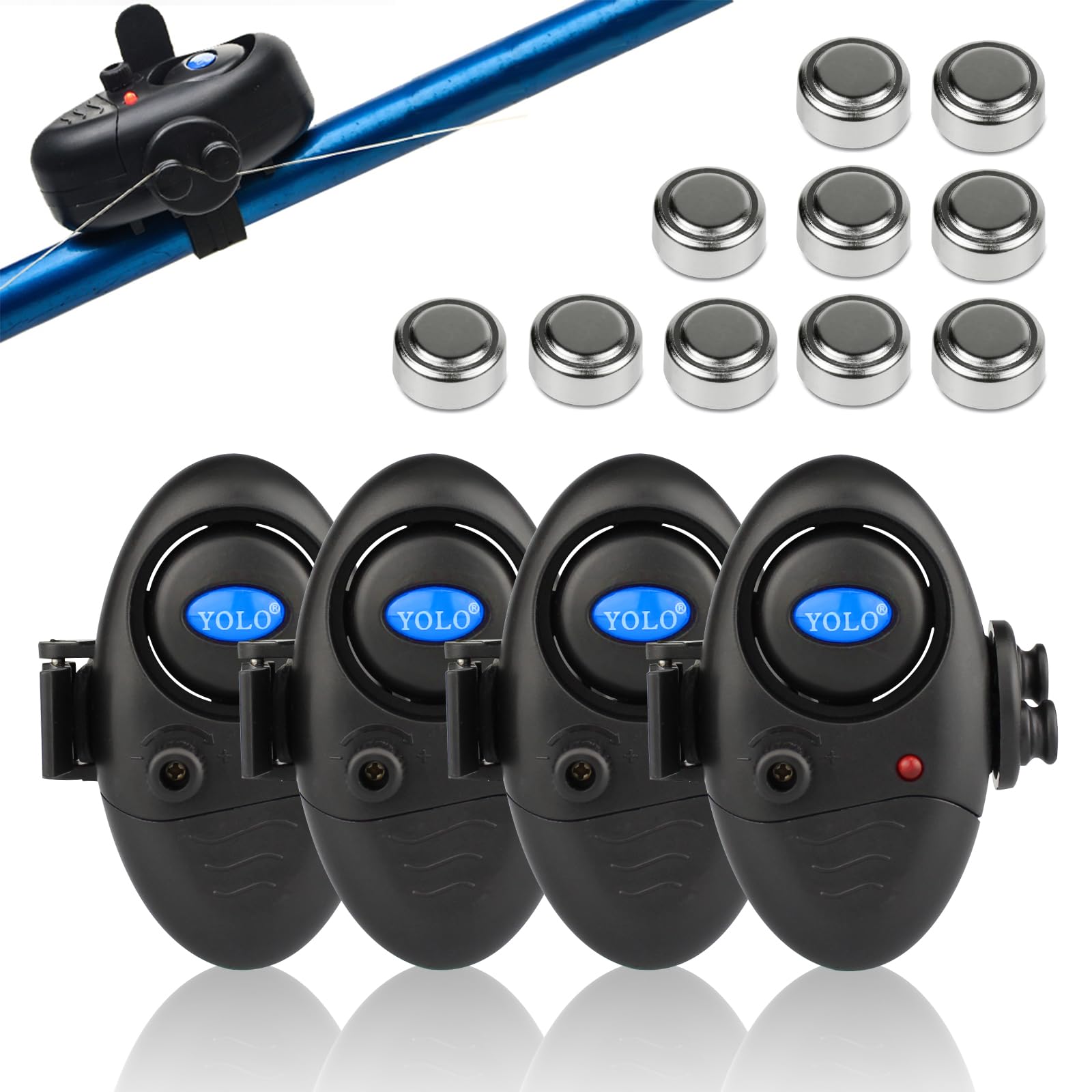 Coolnice 3/4/6 Fishing Bite Alarm Adjustable Sound Volume with Bonus 10 Batteries, Upgraded Electronic Fish Rod Bait Alert Indicator LED Alarms Daytime/Night Carp Fishing Outdoor