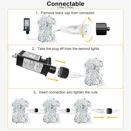 Miniatura 7 de Luces LED de carámbano, alambre transparente, decoración de cadena LED para decoraciones de Navidad (400 LED de 32 pies, blanco cálido)