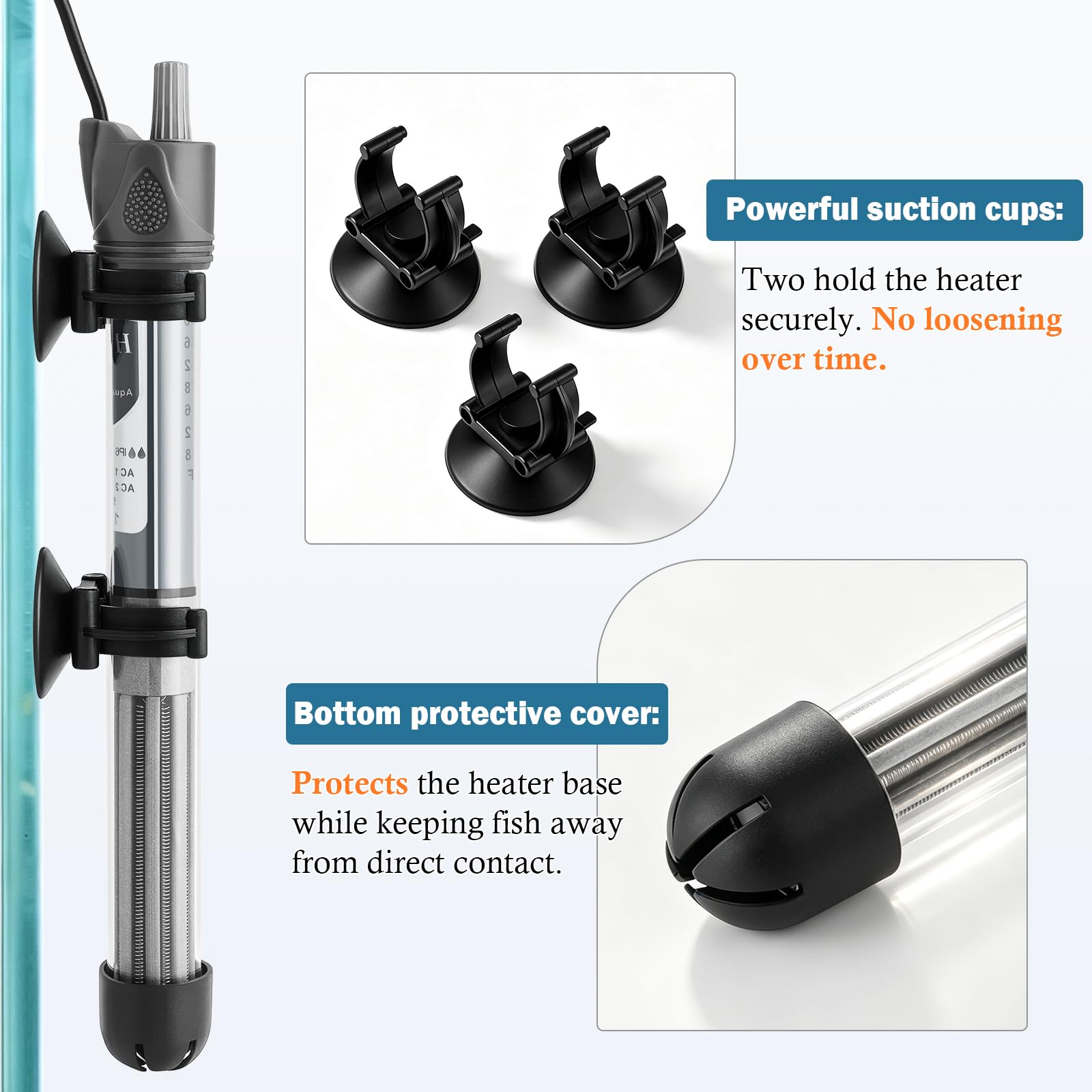 HITOP Chauffe-aquarium réglable 50 W 100 W 300 W avec thermomètre, 100W-grey