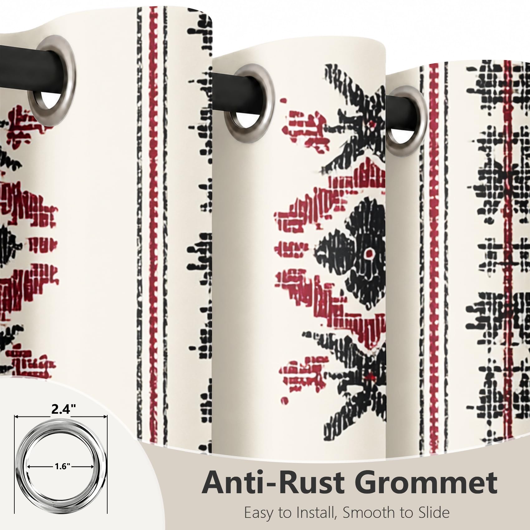 Ethno Geometrisch Vorhäng Gardinen mit Ösen, Thermo Vorhänge Blickdicht Gardinen für Schlafzimmer Wohnzimmer 2er Set, H 160 x B 140 cm