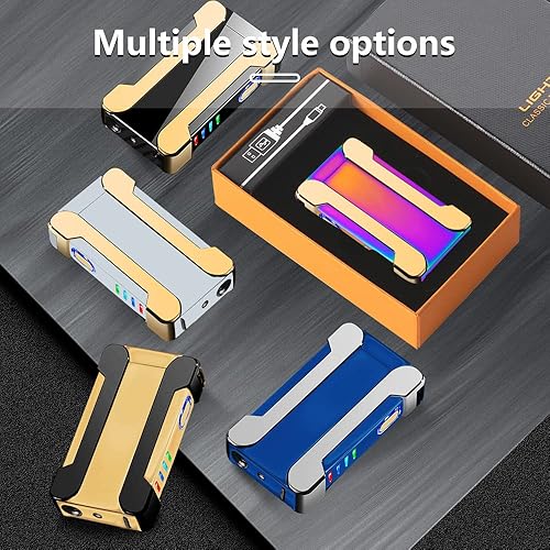 Miniatura 7 de Encendedor eléctrico recargable USB, encendedor de plasma de doble arco, resistente al viento, sin llama, con diseño de proyección, indicador de