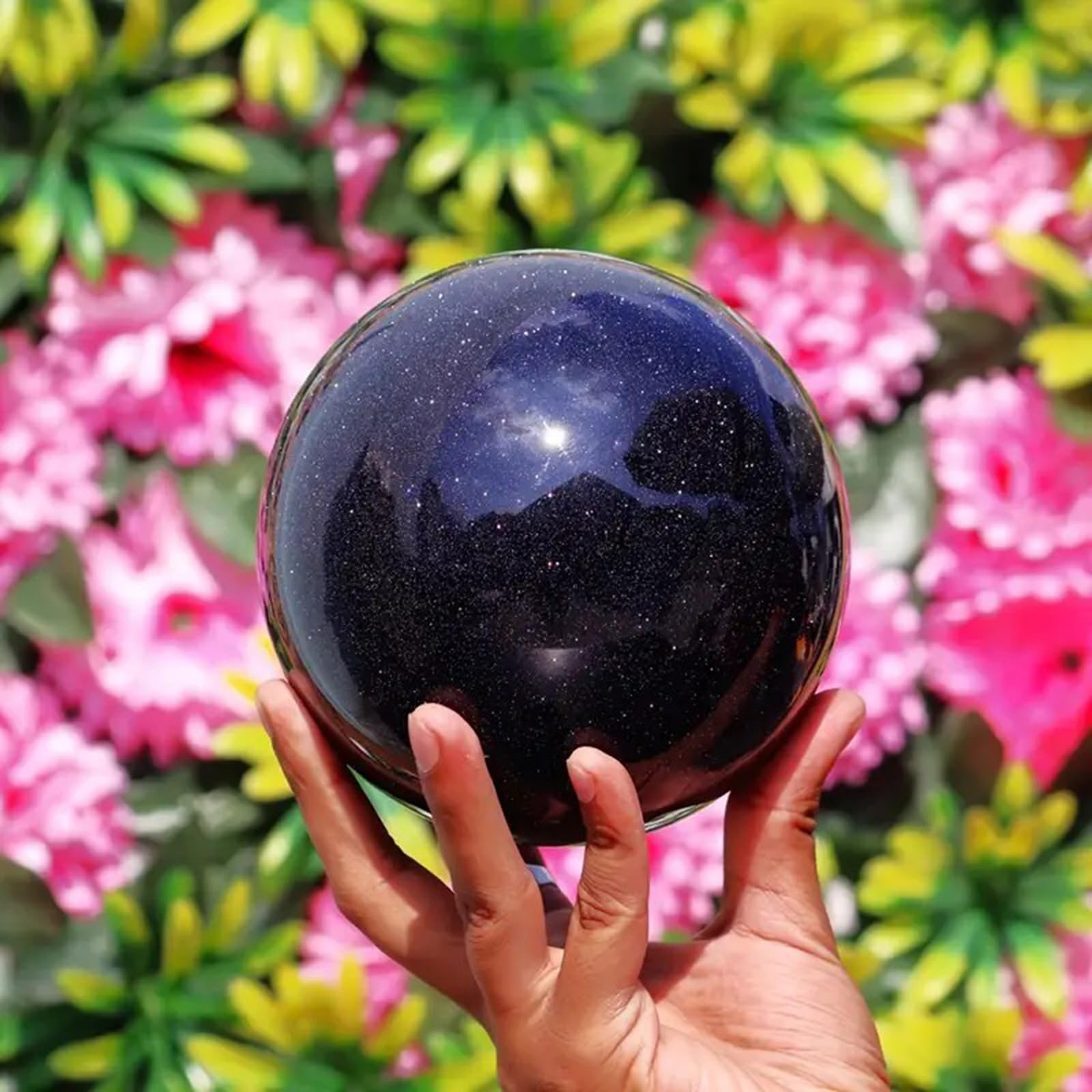 Bola de Cristal Sintético con Esfera de Piedra Dorada Azul con Soporte de Madera, Cristal Curativo de Chakras, Manualidades Reiki, Sala de Estar, Oficina, Decoración del Hogar,7~7.5cm