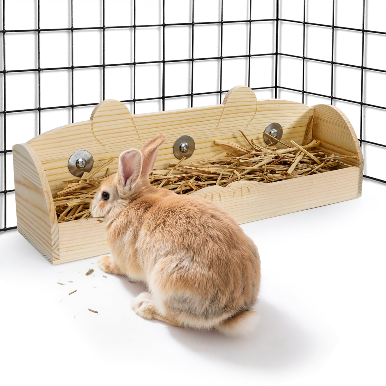 Hedume Rabbit Hay Feeder, Wooden Bunny Food Feeding Manger, Rabbit Hay Holder Less Wasted Food Dispenser for Guinea Pig, Chinchilla, Hamster