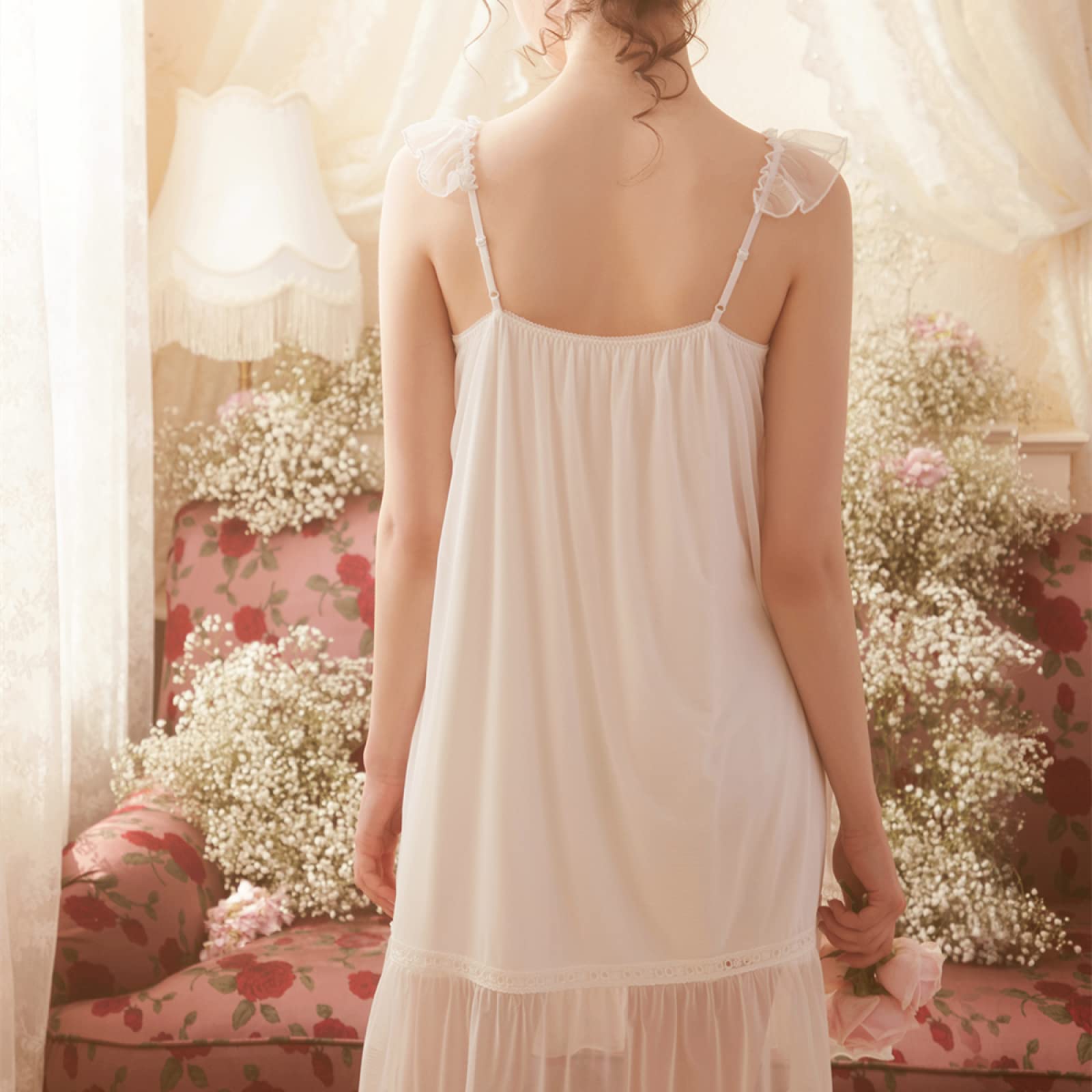 YAROVA Damen Nachthemden - Vintage Nachthemden Damen Kurze Dessous Pyjama Süße Nachtwäsche Spitze Sommer Ärmellos Sling Nachthemd Lose Einfache Loungewear