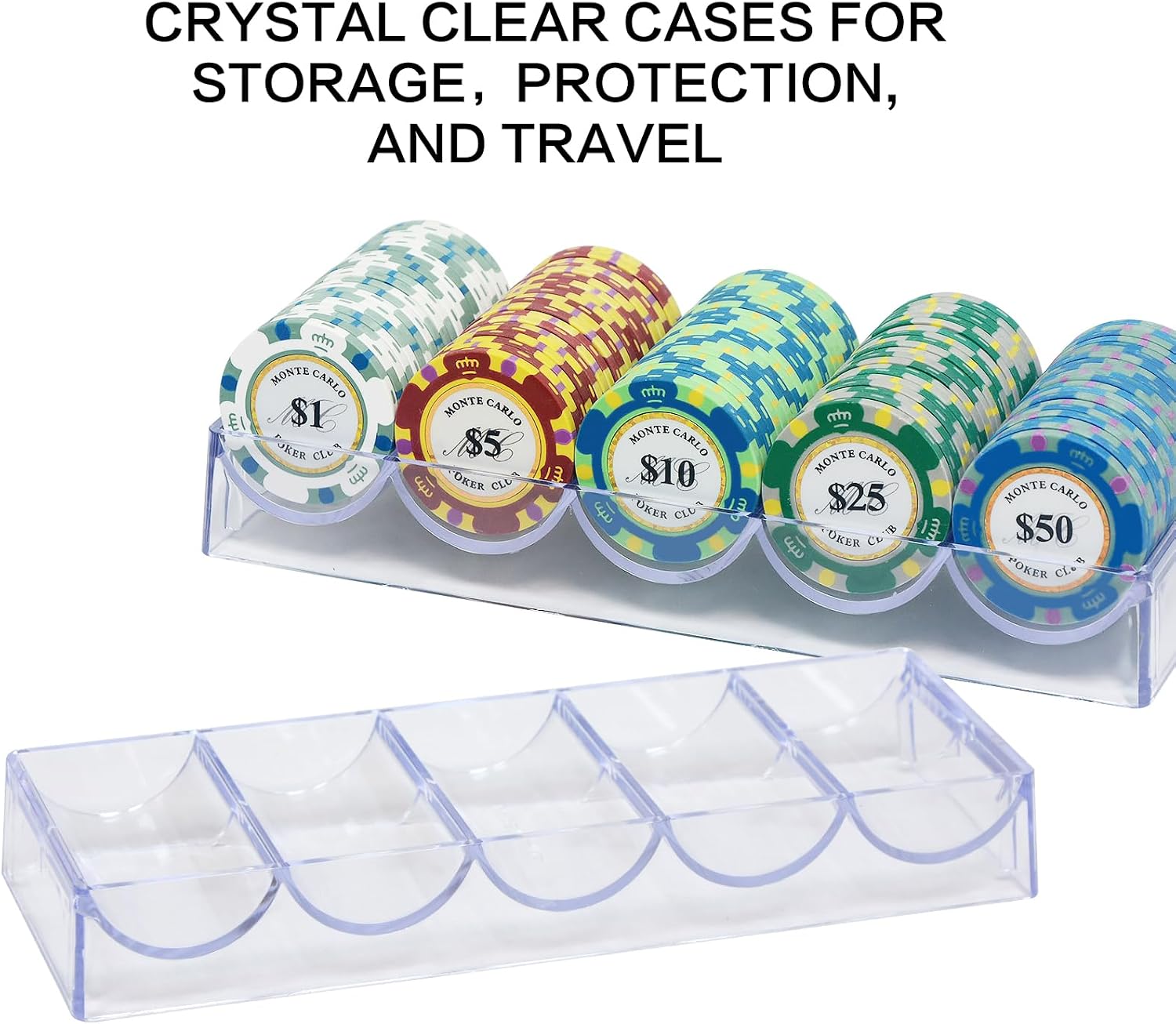 Clear Acrylic Poker Chip Rack with Lid/Without Lid, Casino Poker Chip Tray Rack Chip Storage Display Case for Texas Hold'em, Blackjack, 100 Chips Each