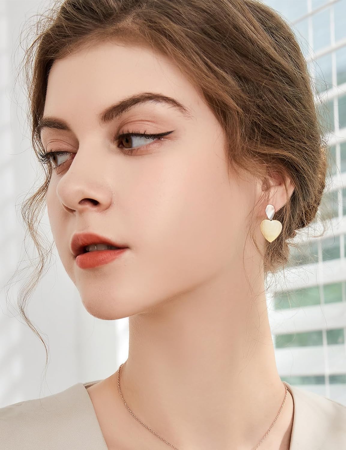 SHINYSO Chunky Gold Earrings for Women Love Heart Two Tone Statement Drop Dangle 925 Sterling Silver Posts Earring - Image 6