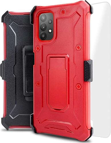 Miniatura 7 de Funda diseñada para Samsung Galaxy A02S, con soporte giratorio de vidrio templado para cinturón con soporte de soporte, funda protectora de cuerpo