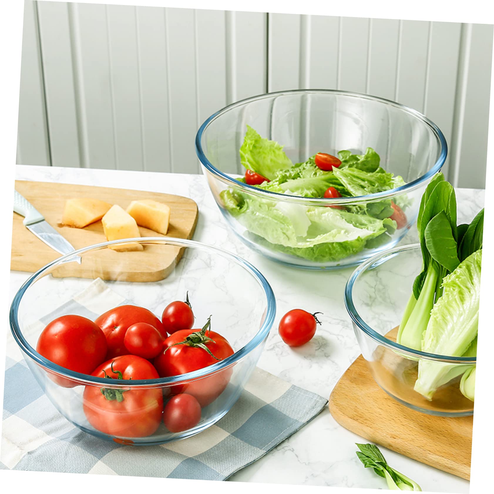 4 Stück Glas Schüssel 500ml-1600ml Mikrowellengeeignet und Kältebeständig Transparente Salatschüsseln für Küche und Speisenzubereitung