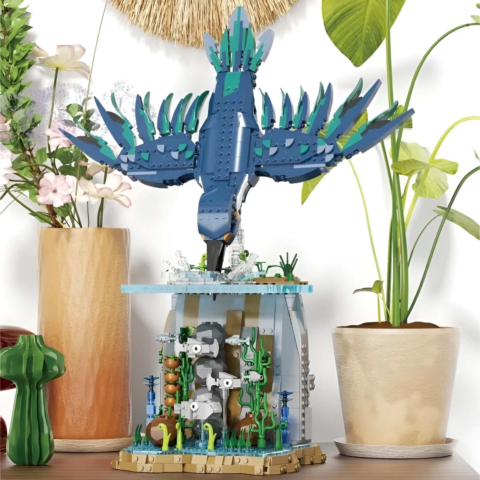 Eisfischer Tauch Meeres Tier Bausteine Satz, 1310 Teile Kreative Vogel Modell Spielzeug mit Anzeige Stand, Meeres Leben Vogel Szene Bauklötze Kit, Ideen Geschenke für Tierliebhaber Teens Erwachsene