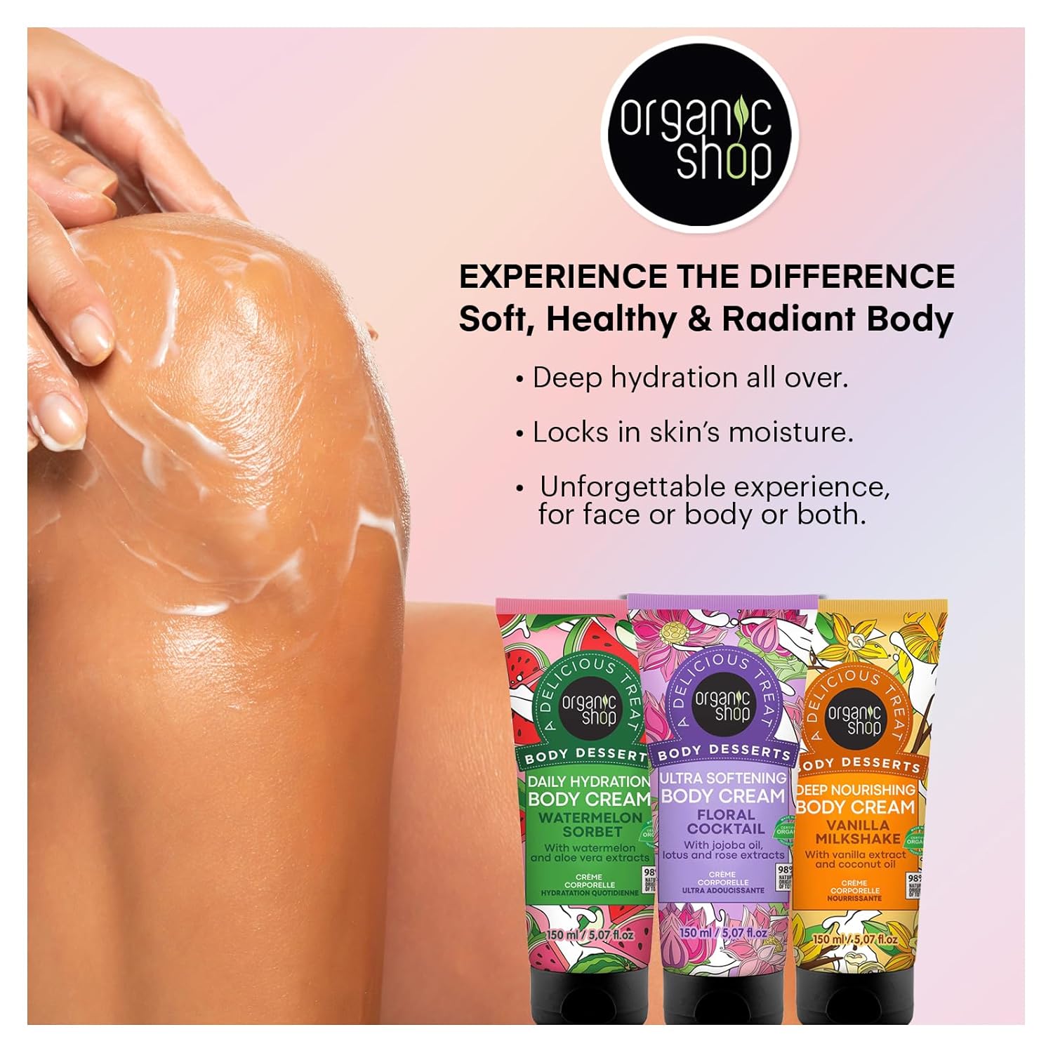 Organic Shop Jojoba Oil, Lotus & Rose Extract, Ultra Softening & Hydrating Body Cream, 100% Vegan & Organic, Daily Moisturizer, Body, Face & Hand Natural Lotion, Intensive Care Hydration. 150ml - Image 4