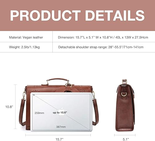 Miniatura 6 de ECOSUSI Maletín para mujer, de piel vegana, para el trabajo, bolso de hombro para computadora con lazo desmontable