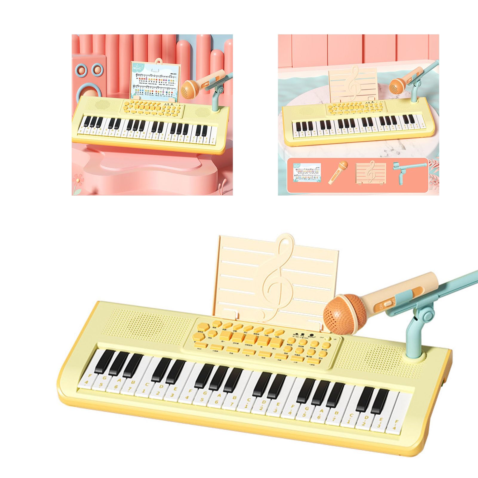 Kit de Piano Eléctrico con Micrófono para Niños, Juguete Educativo Musical de 37 Teclas, Material ABS (Amarillo)