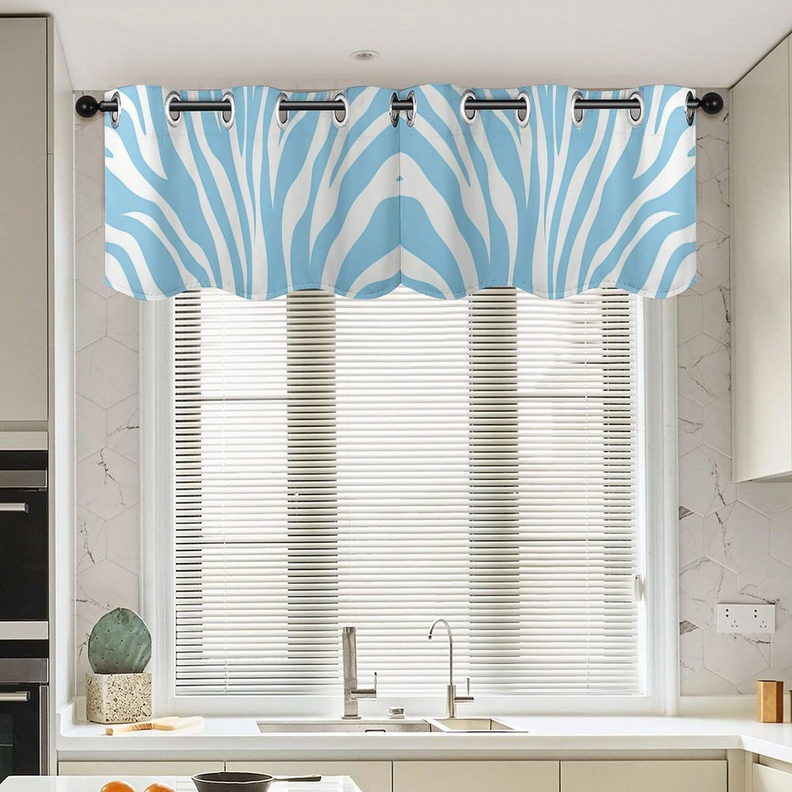 Cantonnières tigre bleu lot de 2 rideaux de cuisine asiatique 132x45 cm