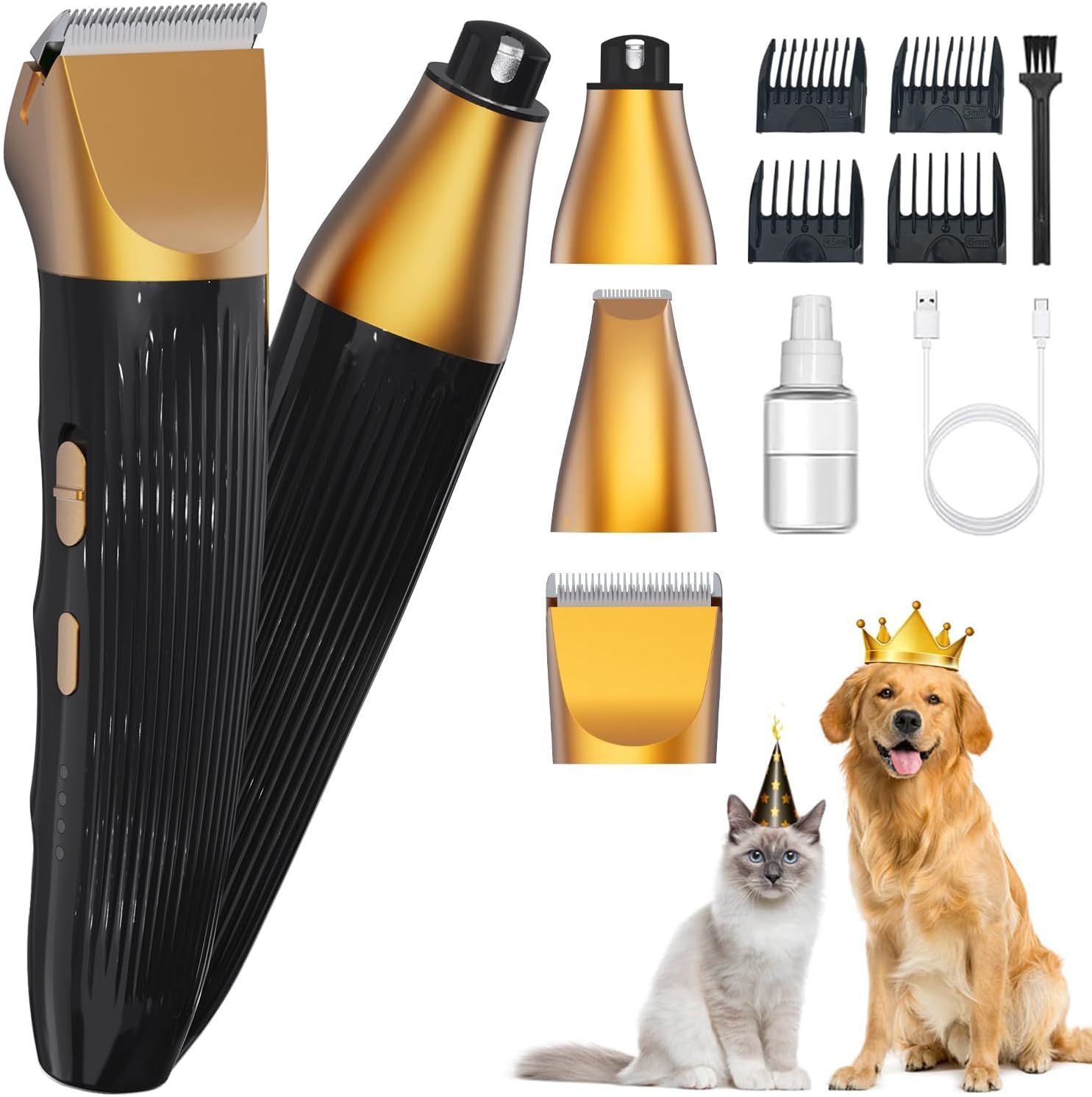 3-in-1Dog Hair Clippers Grooming Kit with Paw Trimmer- Rechargeable Cordless Quiet Nail Grinder Shaver with 4 Guide Combs for Grooming Small Medium Pets on Body,Paws, Face, Ears (Black)