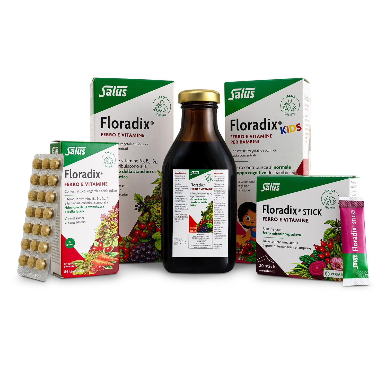 Salus Floradix - Integratore alimentare con Ferro e Vitamine per contribuire a ridurre la stanchezza e la fatica - 84 tavolette x 42 giorni