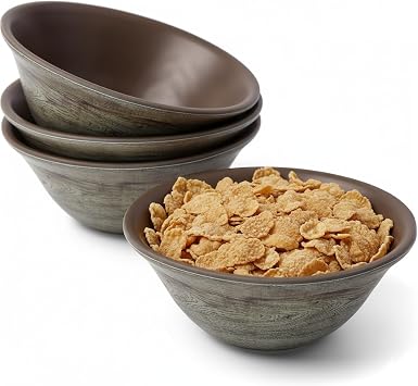 TP 30 oz Melamine Bowls Set of 4, Large Serving Bowls for Ramen, Pasta, Salad, and Soup, Unbreakable and Lightweight, Dishwasher Safe for Daily Kitchen Use, Grayish Wood Grain