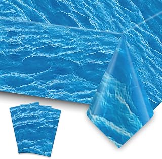 Ocean Waves Tablecloth, 3 PCS Water Print Plastic Table Cover, 54 x 108 Inch Disposable Blue Under The Sea Table Cloth Rectangle for Birthday Pool Beach Summer Ocean Party Decoration Shower Supplies