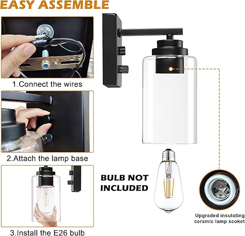 Miniatura 5 de Pia Ricco Juego de dos apliques de pared, lámparas de pared de cabecera con interruptor giratorio para dormitorio, lámparas de baño modernas con