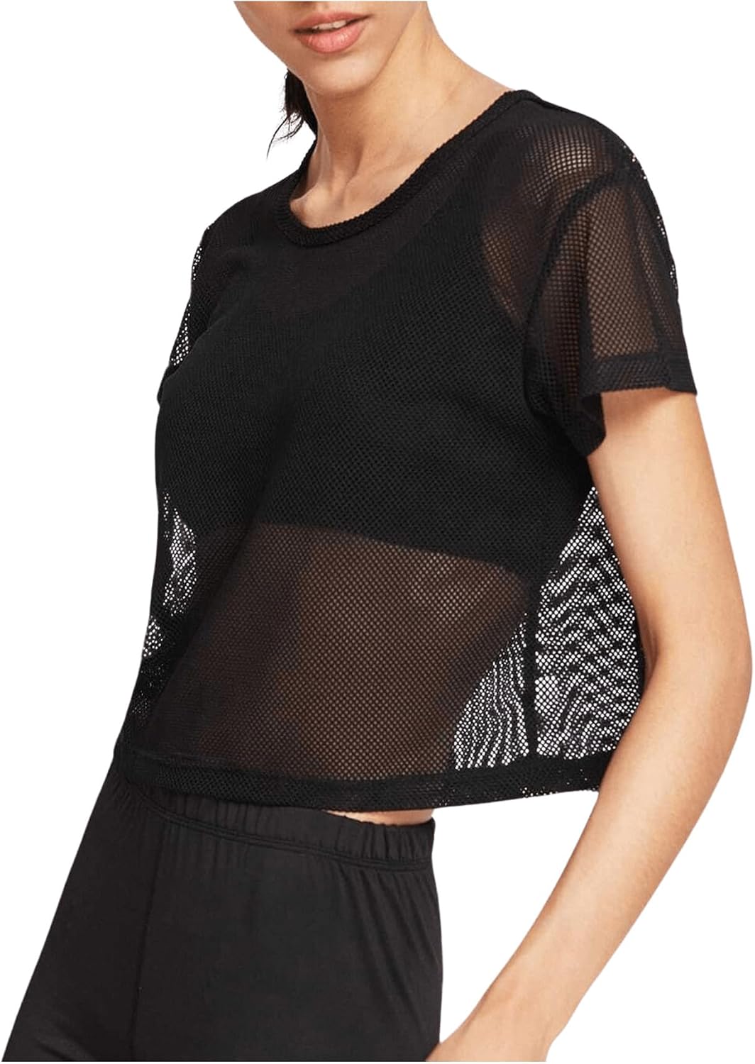 SweatyRocks Women's Sexy Sheer Mesh Fishnet Net Short Sleeve T-Shirt Crop Top - Image 4