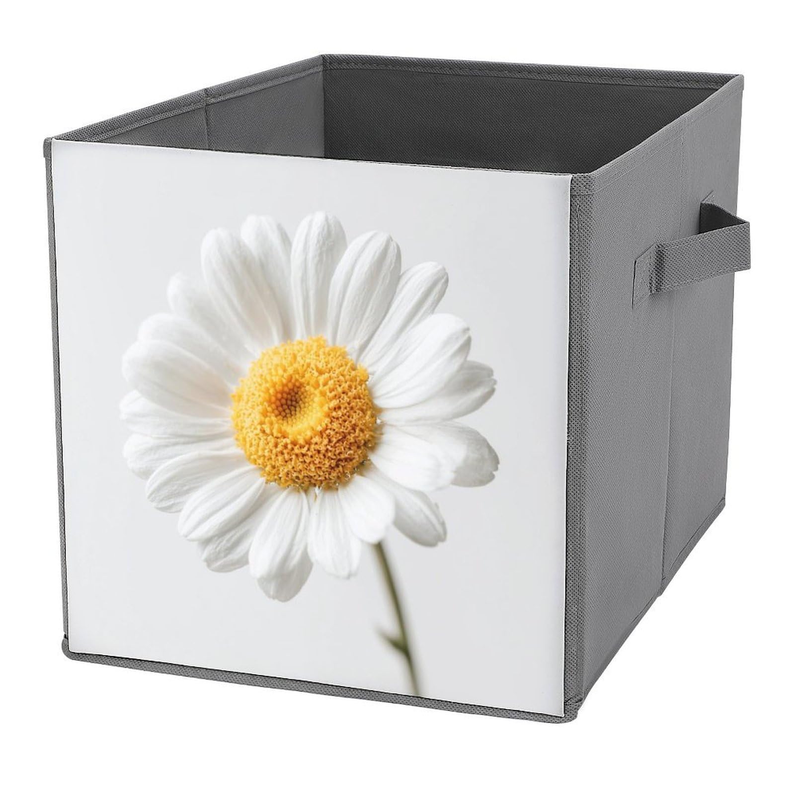 Jubonexis Delicate White Daisy Flower Cube Storage Bins Storage Cubes Foldable Decorative Fabric Storage Baskets Home Organizers with Handles for Shelves,Closet, 27x27 CM