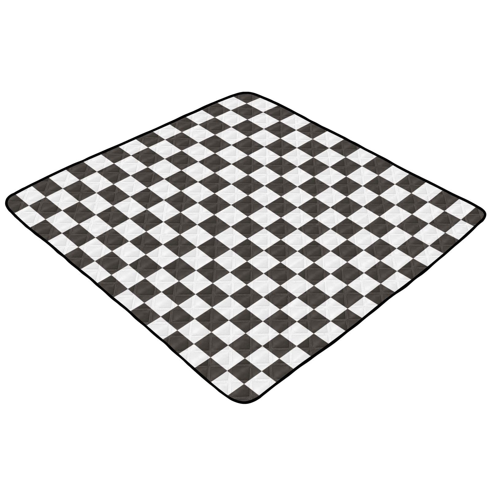 Black and White Checkerboard Large Sturdy Baby Playmat for Indoor Outdoor Non-Toxic Tummy Time Mat for Babies Infants Toddlers, 50'' x 50''