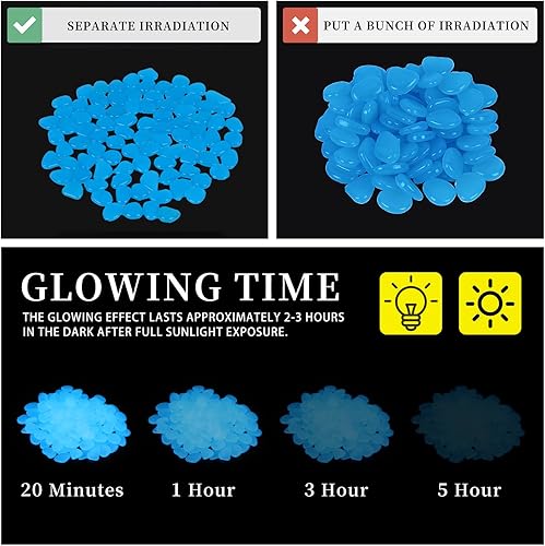 Miniatura 7 de Kaiyuan Dynasty 300 piedras luminosas azules que brillan en la oscuridad para jardín, macetas, paisajismo, camino, relleno de jarrón, patio