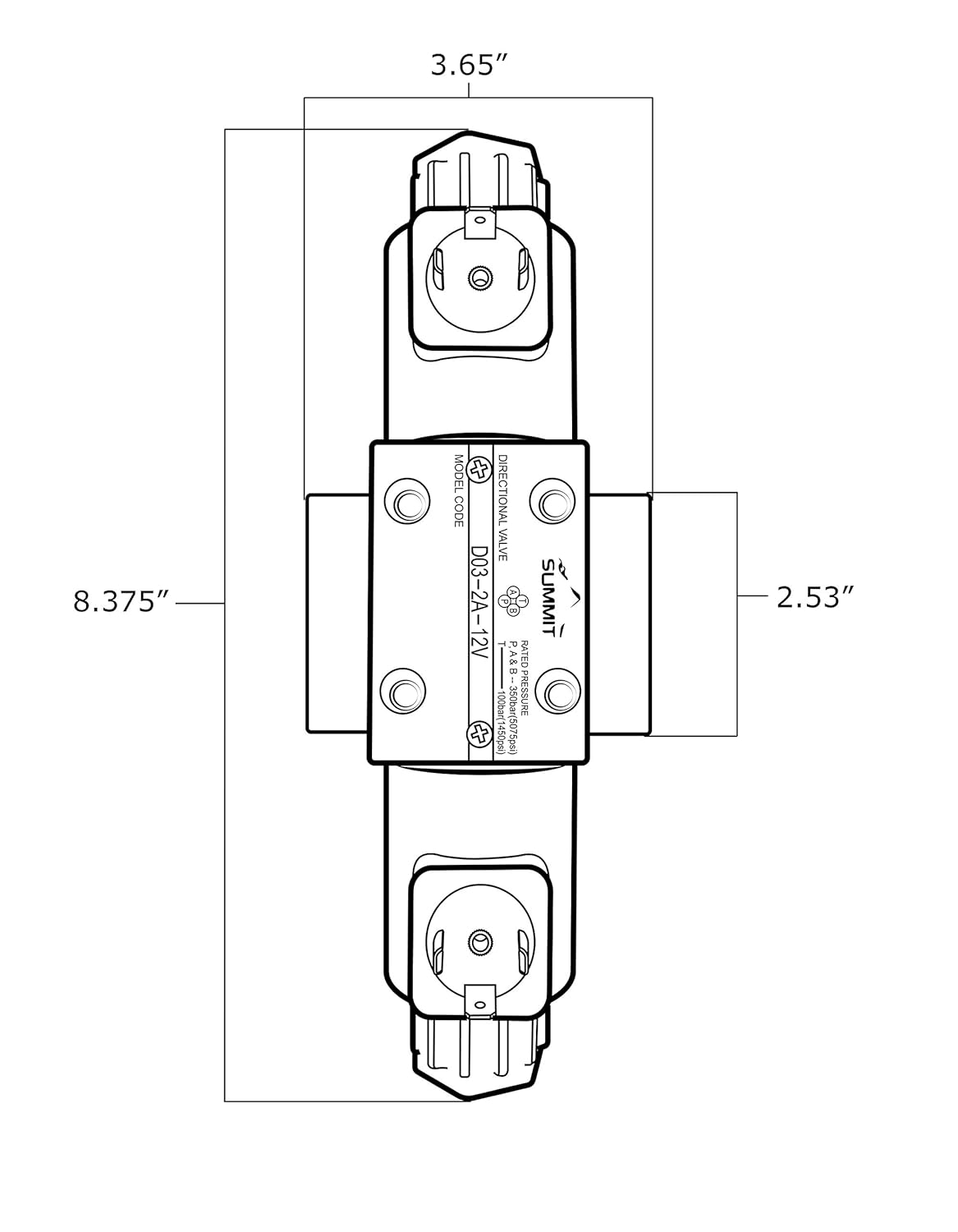 Electric Hydraulic Double Acting Directional Control Valve, 1 Spool, 25 GPM (D Spool, Motor Control, 12 Volt)