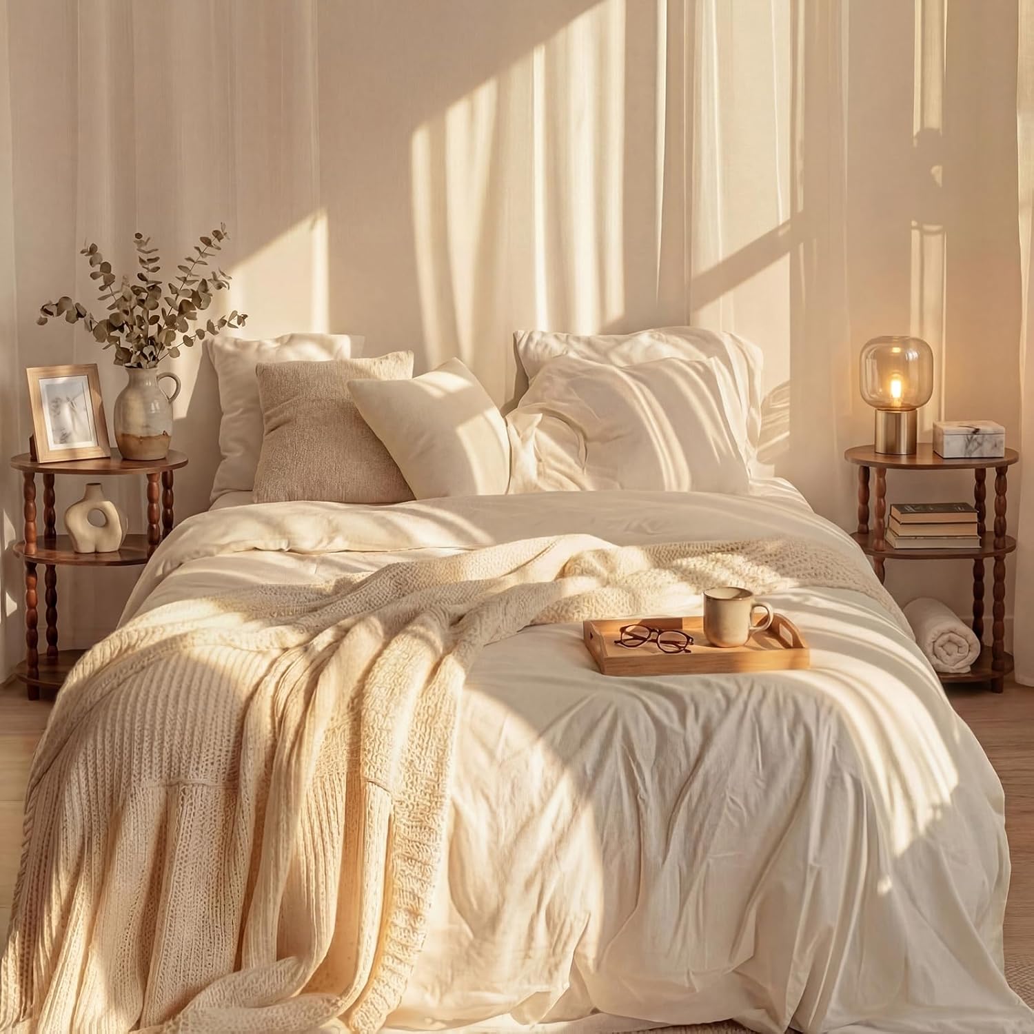 Set of 2 Side Tables 3-Tier Small End Table with Storage Shelf, Modern Bedside Nightstand for Living Room, Bedroom, Office and Small Spaces(Oval,Rustic Brown)