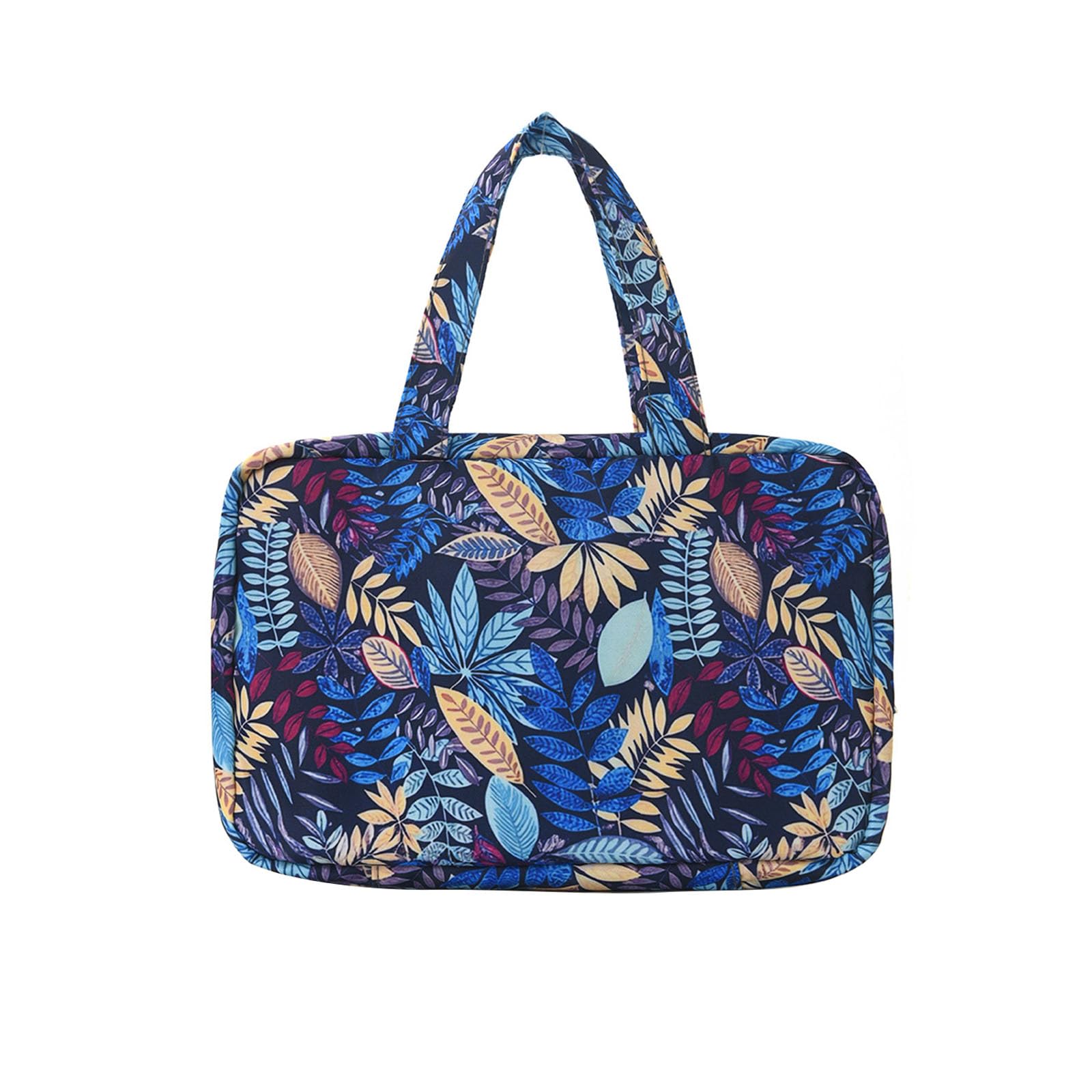 Tsophreniq Blue Leaves Printed Wash Bag With Wet Dry Separation For Cosmetics Storage Travel Toiletry Container Sturdy Polyester Storage
